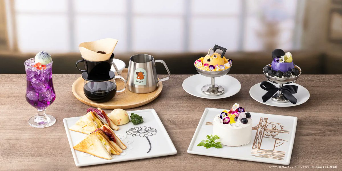 goodschainsaw33's tweet photo. 『チェンソーマン喫茶』
劇場版に登場する、レゼがアルバイトしている「喫茶二道」をイメージしたテーマカフェが順次開催！

【開催期間】
東京/新宿：10月1日～11月8日
愛知/名古屋：10月1日～11月8日
大阪/梅田：10月8日～11月8日

▼特典付き、事前予約受付中！
https://t.co/DqFYhR7dpa https://t.co/Z3V7LMSNIL
