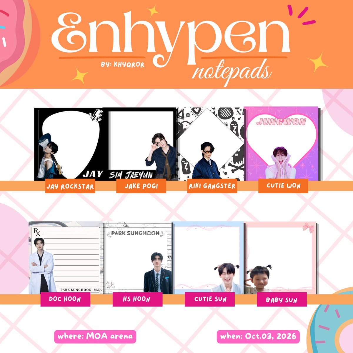 KhyQror's tweet photo. Endless: Dunkin' | Enhypen Funmeet Fan Support by @KhyQror

 ENHYPEN notepads

୨୧ like &amp; rt
୨୧ 1:1 | v.v limited qty 
୨୧ exact loc tba
୨୧ open for onsite trades

#DunkinPH_ENDLESS #ENDLESSFunMeet #ENHYPEN #ENGENE #SUNOO #SUNGHOON #RIKI #JAKE #JAY #JUNGWON https://t.co/OmQXt9DWw5