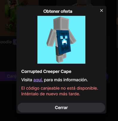 SlayerMarine's tweet photo. necesito ayuda gente
al momento de intentar canjear la capa me sale este mensaje
ya lo intente hace unas horas y sigue saliendo el mismo mensaje

necesito mi capita para el minecraft😭 https://t.co/HjiOqa7K3S