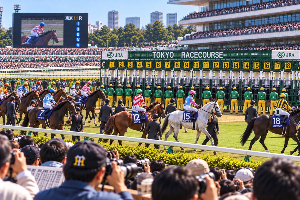 hanbir341's tweet photo. 【競馬場で間違い探し🐎】

東京競馬場、11Rのスタート直前🔥
各馬がゲート入りへ向かいます。

ところが……
この画像には「おかしなところ」が1つあります👀

競馬好きなら一瞬で分かる？
意外と見落とすかも😂

#競馬 #JRA #東京競馬場 #競馬クイズ #間違い探し #ゲキムズ #競馬好き https://t.co/lrdf4MfMaV