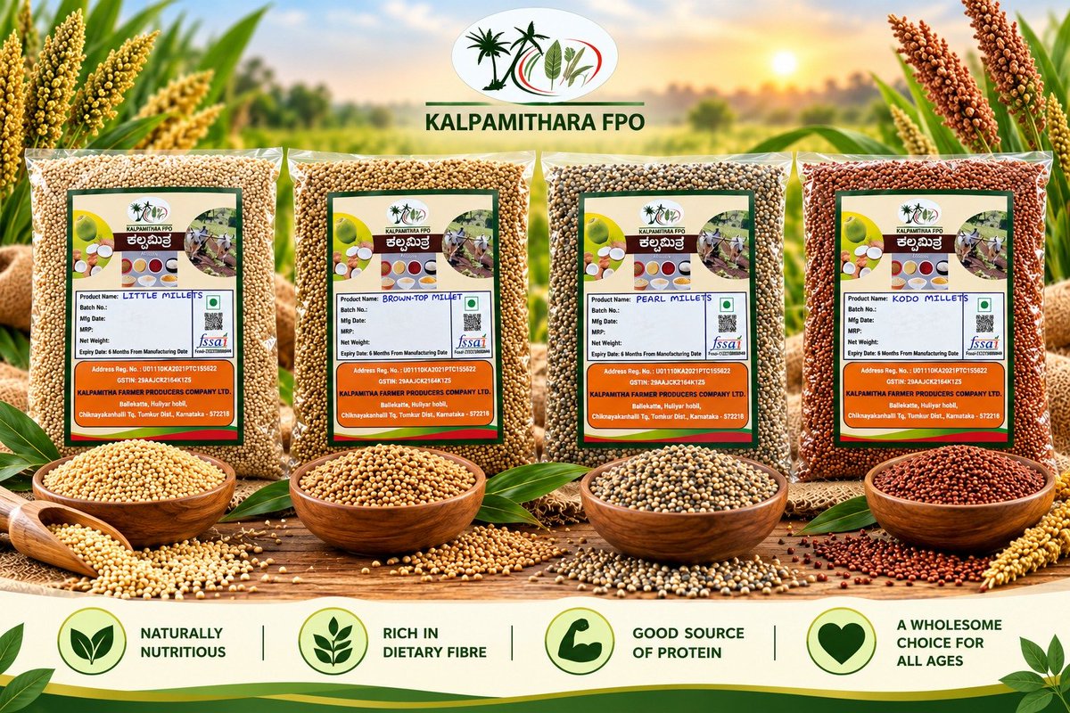 AgriGoI's tweet photo. Millets to Market, Adding Value Locally!🌾🏭

Kalpamithara Farmers Producer Co Ltd. #FPO from #Tumakuru #PMDhanDhaanyaKrishiYojana district #Karnataka, with 1000 farmer members, sets up millet processing unit, capacity of 1 quintal/hour.

Building local processing, value addition & stronger market for millet farmers.

📞 Contact: Sh. Girish 7619437795

FPO brings authentic millets online- Click to buy directly from the FPO
https://t.co/qmLMZC7yoK

#DDKY #SheeAnna #MilletProcessing #ValueAddition