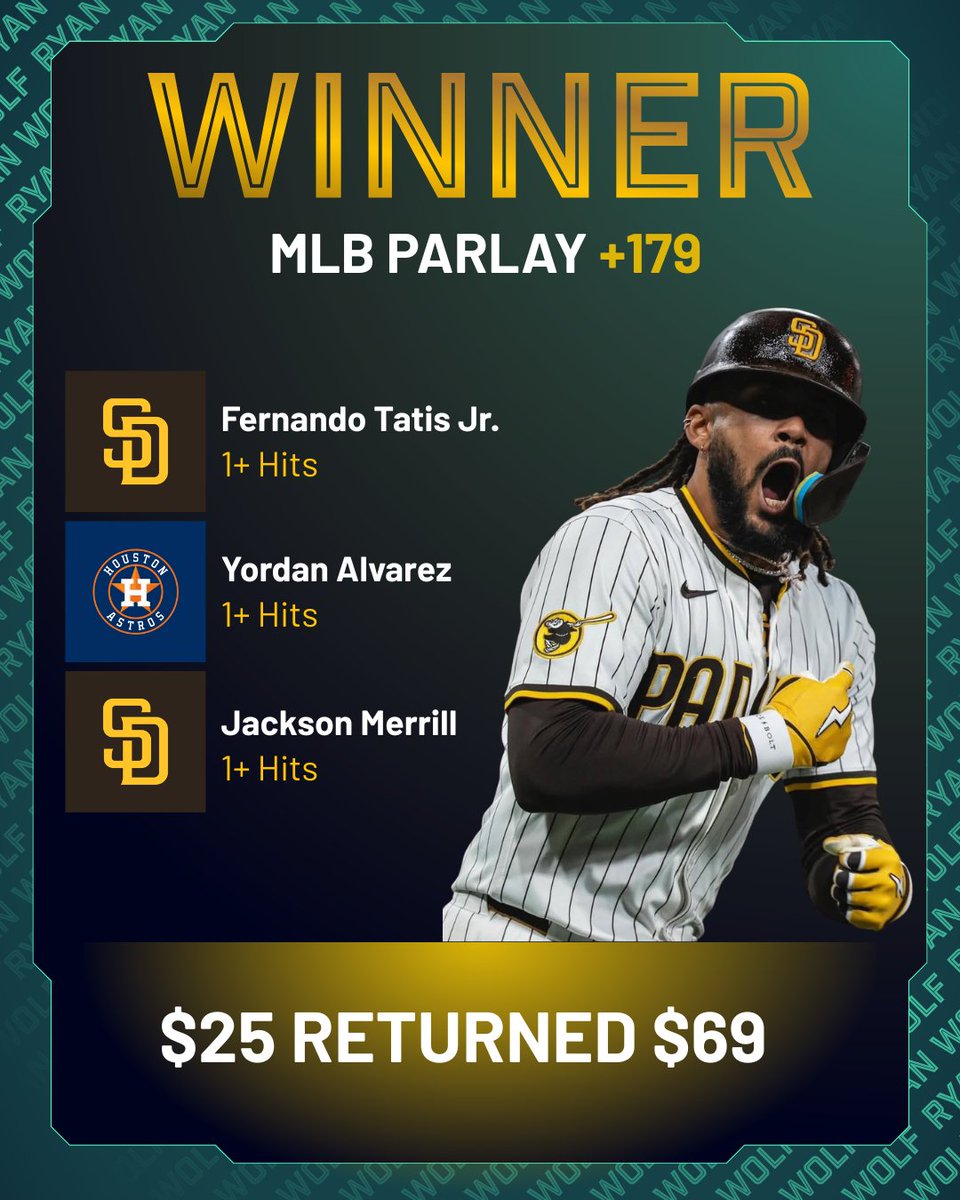 RyanWolfPicksAI's tweet photo. 🏆 WINNER 🏆

✅ Opening night of the MLB Wild Card, and the alt lines parlay is secured! https://t.co/Mv9VbpriCE