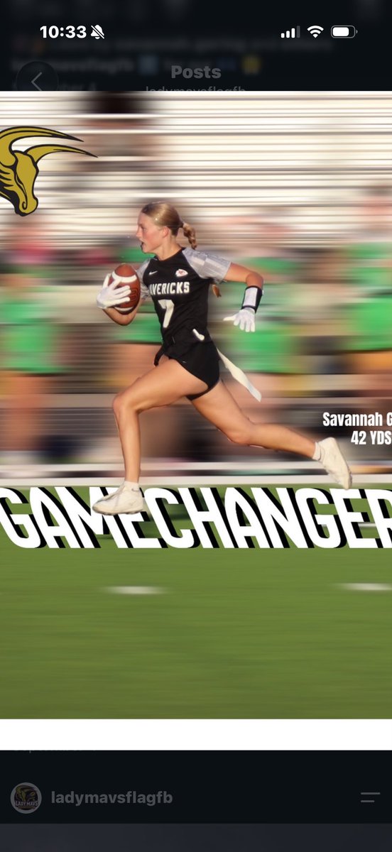 savannahgering's tweet photo. I tried something new this fall playing flag football for the first year it is a sanctioned sport in Kansas. I’m playing wide receiver and having a blast. Looking forward to Maize South Mavericks finishing the season strong!   #girlsflagfootball #SportsInKansas https://t.co/X7rowtKvpH