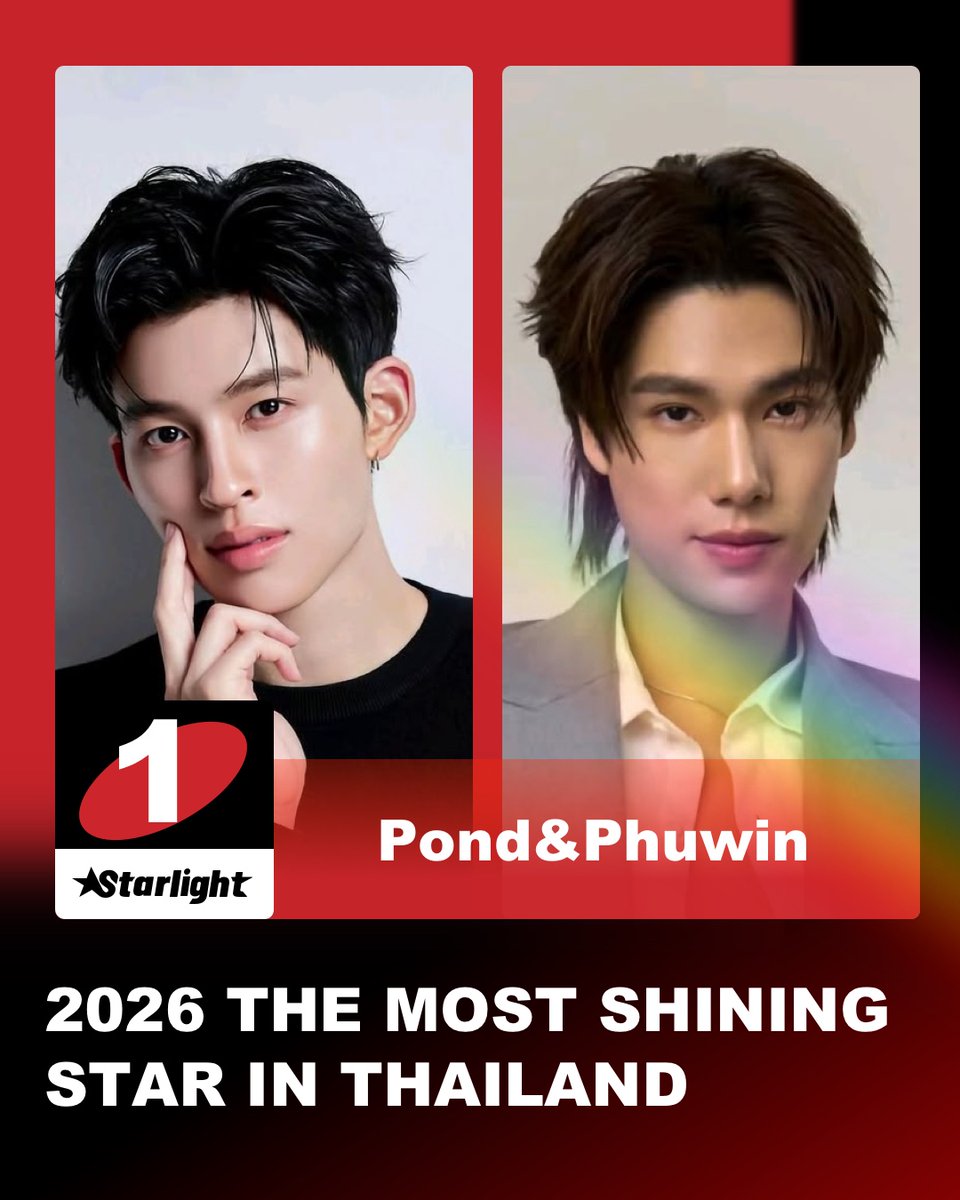 STARLIGHT_ASIAN's tweet photo. ✨STARLIGHTAWARDS

🏆2026 The Most Shining Star in Thailand

🎉Congratulations to Pond&amp;Phuwin for being 2026 The Most Shining Couple in Thailand

❤️Thanks to all the fans for your support

#STARLIGHTAWARDS
#PondPhuwin 
@ppnaravit 
@phuwintang https://t.co/hZ567E22u2