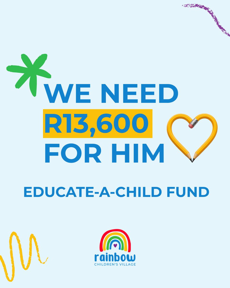 RainbowCV1's tweet photo. Just R13,600 to go to secure Realeboha's education! 📚✨ Every single donation goes directly toward making this happen for him. Can you help us close the gap today?

#educateachildfund #rainbowchildrensvillage #education #donatetoday https://t.co/sX3MLBjBb7