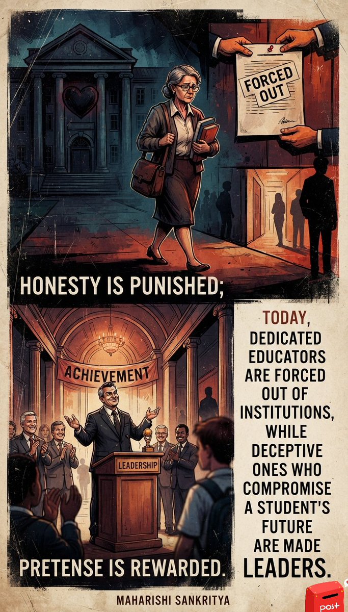 ManishSankritya's tweet photo. "Honesty is punished; pretense is rewarded. Today, dedicated educators are forced out of institutions, while deceptive ones who compromise a student's future are made leaders."
— Maharishi Sankritya
#teacher #education #honesty #pretense #students #Educators
#Educación
#educationsystem
https://t.co/mzQ6kli7Hq
https://t.co/ADqMRF4EOX