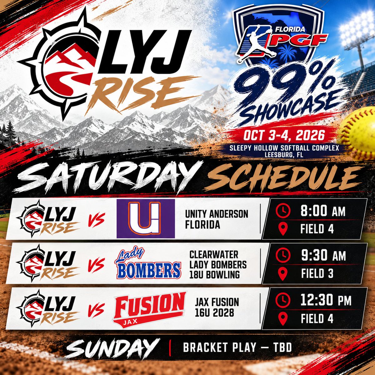 LYJCastillo's tweet photo. SHOWCASE WEEKEND!
LYJ Rise is headed to Leesburg for the @flpgfmedia  99% Showcase! Three games Saturday before we roll into bracket play Sunday.

Time to compete, get better, and RISE. 
#LYJRise #PGF  #RiseUp #lyjcastillo 
@60formeLYJ https://t.co/PYGuVQgnVZ
