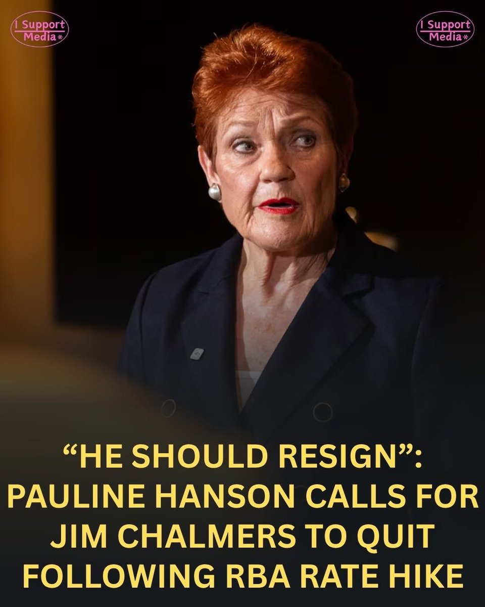 BenjaminBlca's tweet photo. One Nation leader Pauline Hanson has called on Treasurer Jim Chalmers to resign following the Reserve Bank of Australia’s latest interest rate increase, placing the Albanese government’s economic management under renewed scrutiny. https://t.co/1gWPvQarxP