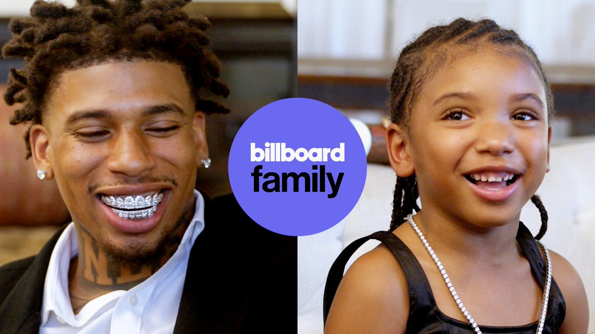 The image shows a split-screen featuring NBA player Ja Morant on the left, smiling with diamond grills, alongside his young daughter Clover on the right, with a "Billboard Family" logo in the center. The graphic promotes an interview where Clover sits down with her dad for a candid and funny conversation about music and dream collaborations.