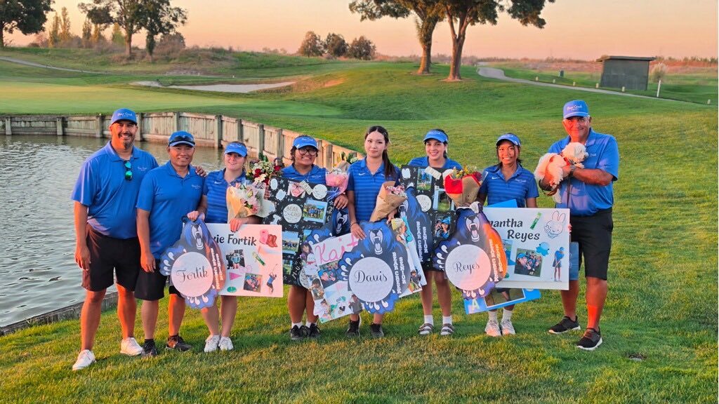 BCHSGirlsGolf's tweet photo. Bear Creek defeats Weston Ranch and Franklin today at The Reserve on “Senior Day.” Bruins improve to 11-1 in the SJAA.  
BC senior, Kaitlyn Davis, with today’s low round for Bear Creek at 51.  Weston Ranch sophomore, Isabelle Xiong, with today’s overall low round of 40. https://t.co/A5DWYQQzQO