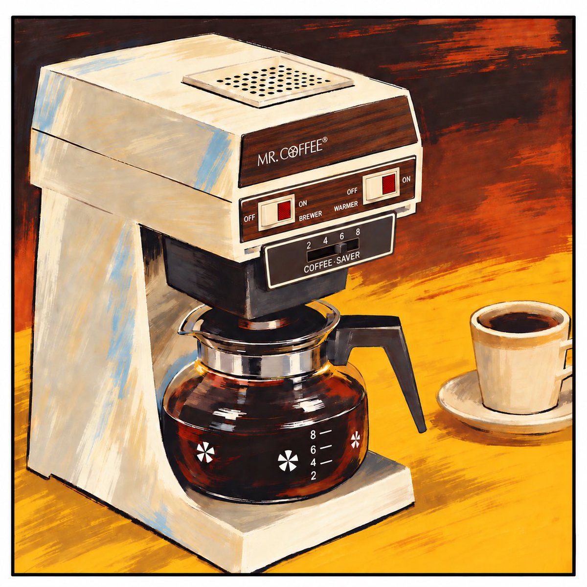 RetroNewsNow's tweet photo. ☕️ If you grew up in the ’70s or ’80s, chances are a Mr. Coffee was sitting on the kitchen counter.

Introduced in 1972, it ushered in automatic drip coffee makers into American homes. No more watching that glass knob bubble of a percolator.

Pour in the water. Add the grounds. Flip brew. Wait for the drip.

The faux wood paneling. The glass pot with those little daisy flowers. The smell of coffee filling your home. Pure nostalgia.

Did you have one?