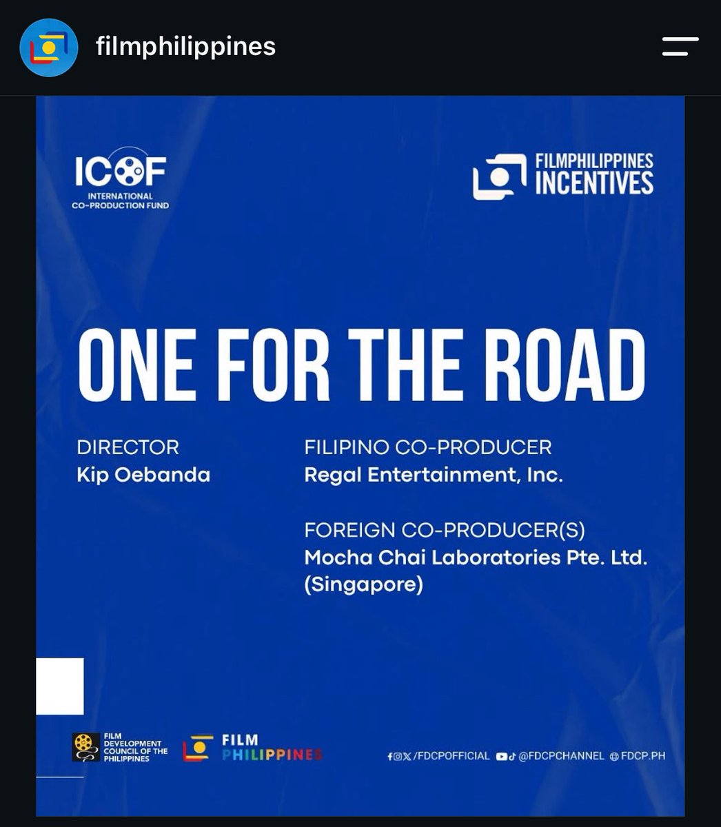 kipoebanda2026's tweet photo. Secret’s out now. One for the Road got the Internatioanl Co-production Fund grant. It is a joint production between the Philippines and Singapore https://t.co/L7g8yq9UZB