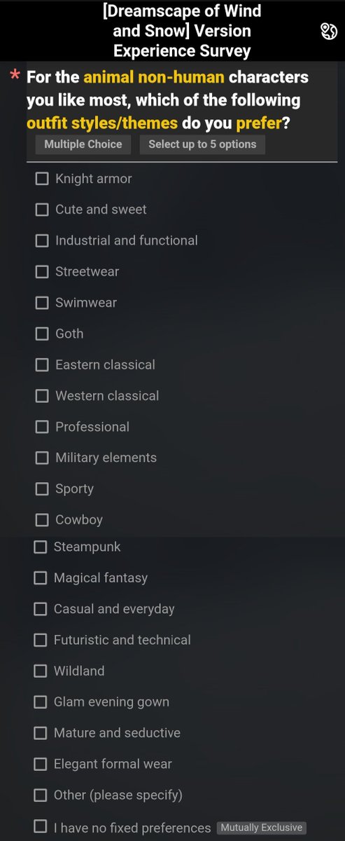 AK_CN_Shitpost's tweet photo. Arknights: Endfield new survey is asking for preferred character appearance/body type, persona/vibe, and outfit style/theme

The devs seems to be gauging what type of characters the players want https://t.co/UUJ8CUqJu9
