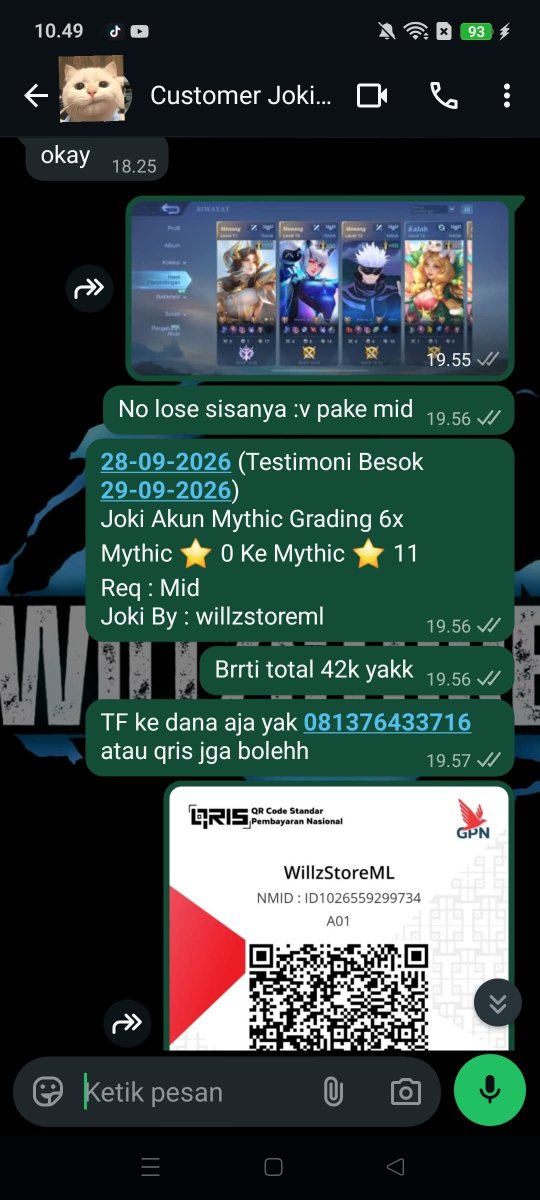 willzstoreml's tweet photo. 30-09-2026 
Testimoni Joki Akun Mythic Grading 6x 
Mythic ⭐ 0 Ke Mythic ⭐ 11
Req : Mid

Yang mau Joki ML / Joki Akun Bisa Langsung WA ya :
Epic 4K / ⭐
Legend 5K / ⭐
Mythic 7,5K / ⭐ https://t.co/bYZGLmg1JN