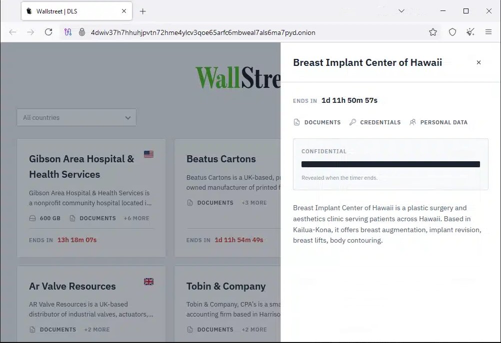 MalasadaTech's tweet photo. Ransomware group "WallStreet" lists Breast Implant Center of Hawaii on their dedicated leak site. The WallStreet group lists documents, credentials, and personal data in the post with a timer set to expire at about 0530 HST on the new federal fiscal year.

"The team at the Breast Implant Center of Hawaii is made up of highly-trained professionals in the fields of patient coordination, administration, nursing and plastic surgery. Our team has come together to assure you, the patient, of the best surgical experience possible. Our goal is not only to do excellent surgery, but to do excellent patient care. Be sure to get to know our amazing anesthesiologists and learn about the role they will play in your treatment." - Breast Implant Center of Hawaii (About Us).