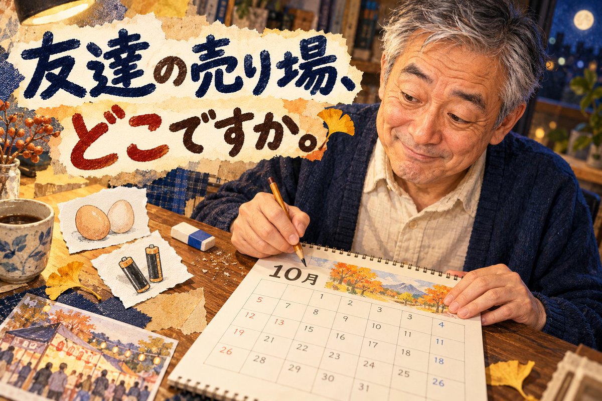 station_mak2's tweet photo. 50代から友達が自然に増えない、誘うのも断られるのも苦手。そんな寂しさを、カレンダーと趣味の集まりを描くエッセイで考えます。

孤独と孤立の違いにも触れながら、次に会う機会の確かめ方や、無理のない人付き合いを探ります。公開情報と架空の場面で構成。
https://t.co/7dED2XWdEs https://t.co/jgFEBeiUQP