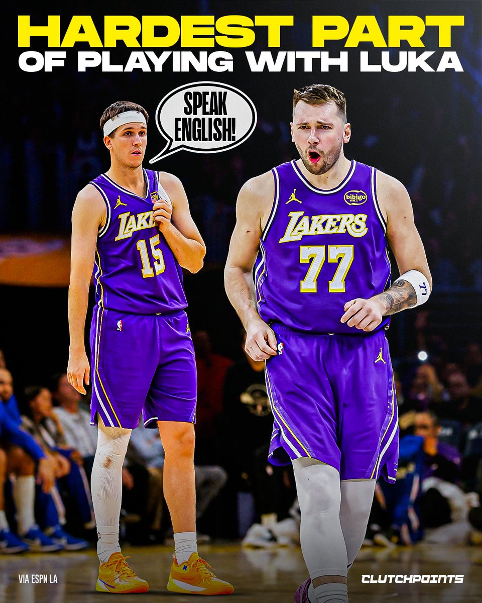 lukanationcp's tweet photo. Austin Reaves on the hardest part of playing with Luka:

“He gets to talking fast. Speaking in Slovenian, Serbian. He speaks four languages. Sometimes I'm looking at him and was like, ‘English. I need English.’”

Luka has Austin asking for subtitles. 😭

via ESPN LA https://t.co/jsReqaEXxe
