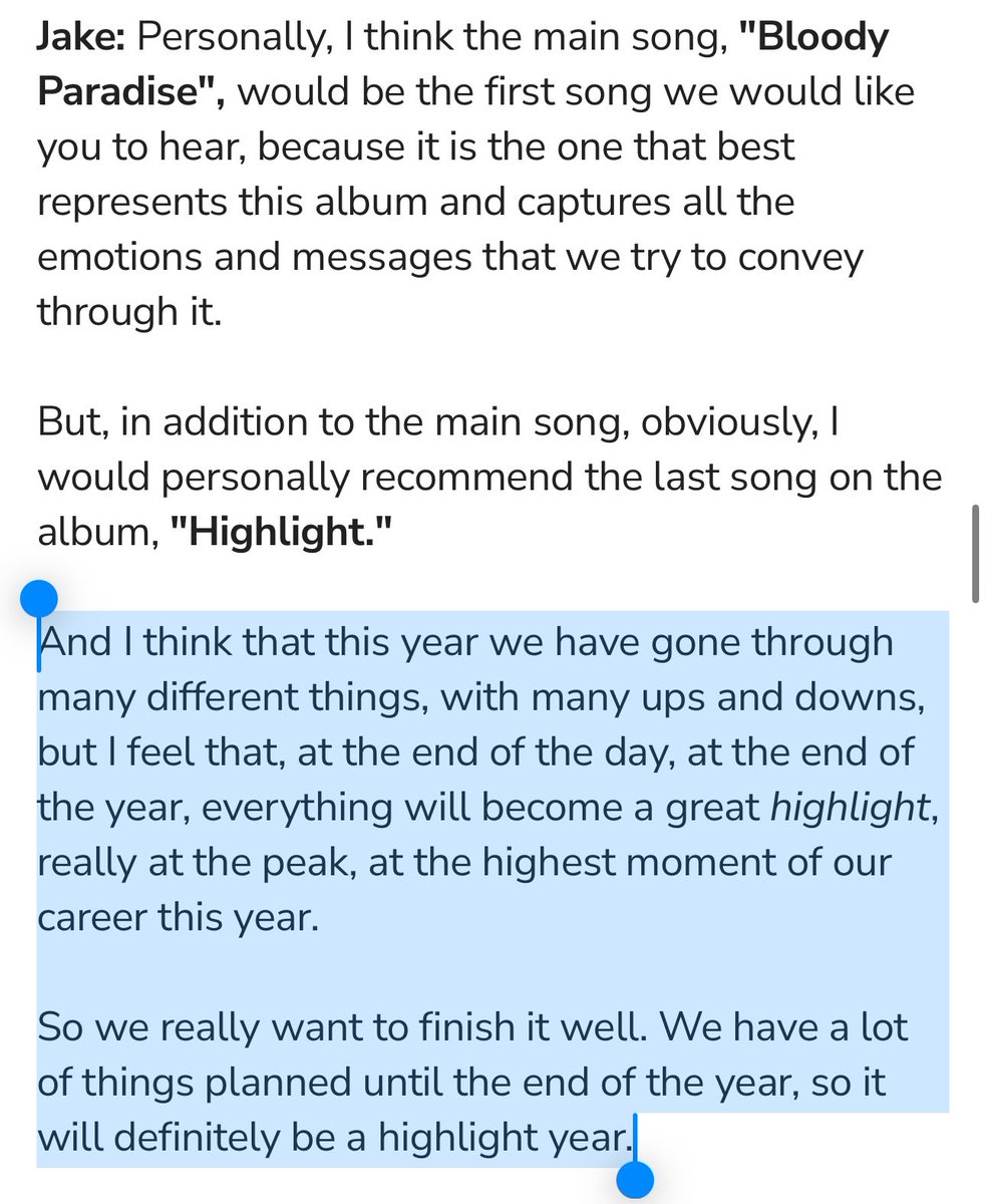 EN7ernally's tweet photo. 🦮 and i think that this year we have gone through many different things, with many ups and downs, but i feel that, at the end of the day, at the end of the year, everything will become a great highlight, really at the peak, at the highest moment of our career this year. so we really want to finish it well. we have a lot of things planned until the end of the year, so it will definitely be a highlight year.

🥹🥹🥹