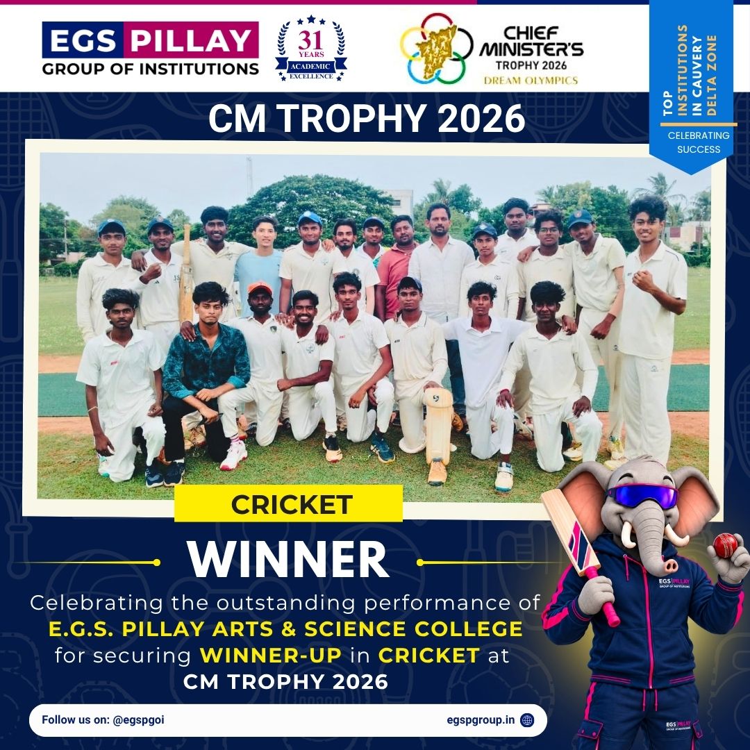 egspgoi's tweet photo. 🏏🏆 Proud moment for E.G.S. Pillay Arts & Science College!
Our Cricket Team secured Winner-Up at CM Trophy 2026, showcasing excellent teamwork, determination and sporting spirit. 👏🔥
#EGSPillay #CMTrophy2026 #Cricket #WinnerUp https://t.co/AxkiVlzscr