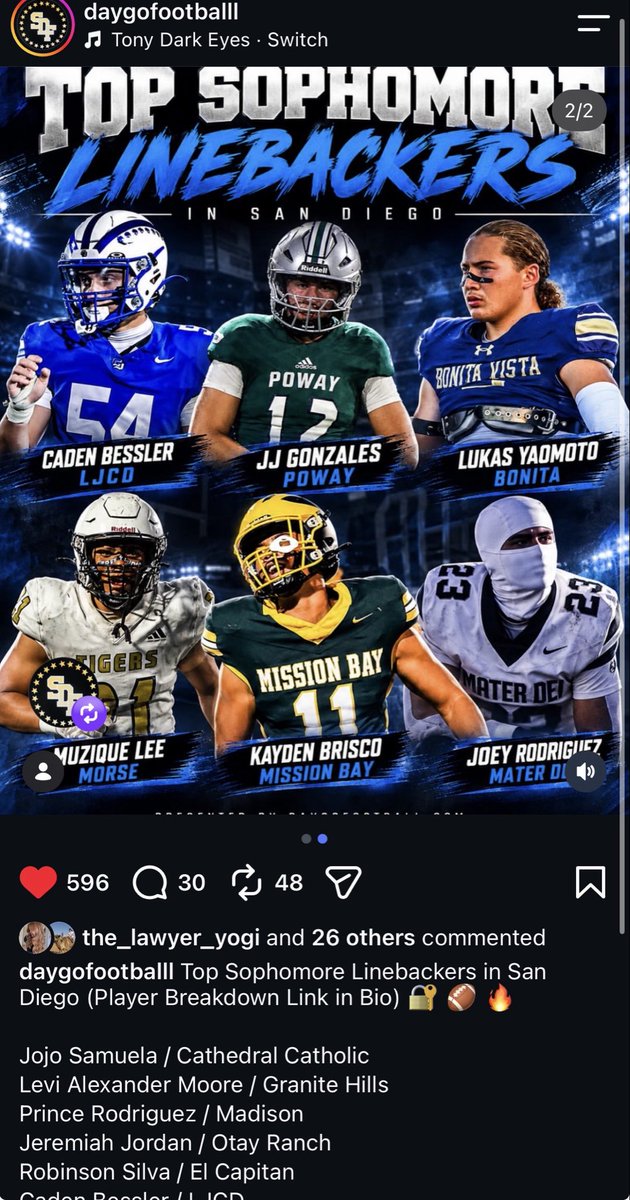 cadenbessler's tweet photo. Thank you daygo football for including me in their top sophomore linebackers in San Diego! @Daygofootball @TORREYFOOTBALL https://t.co/MhLewB98PW