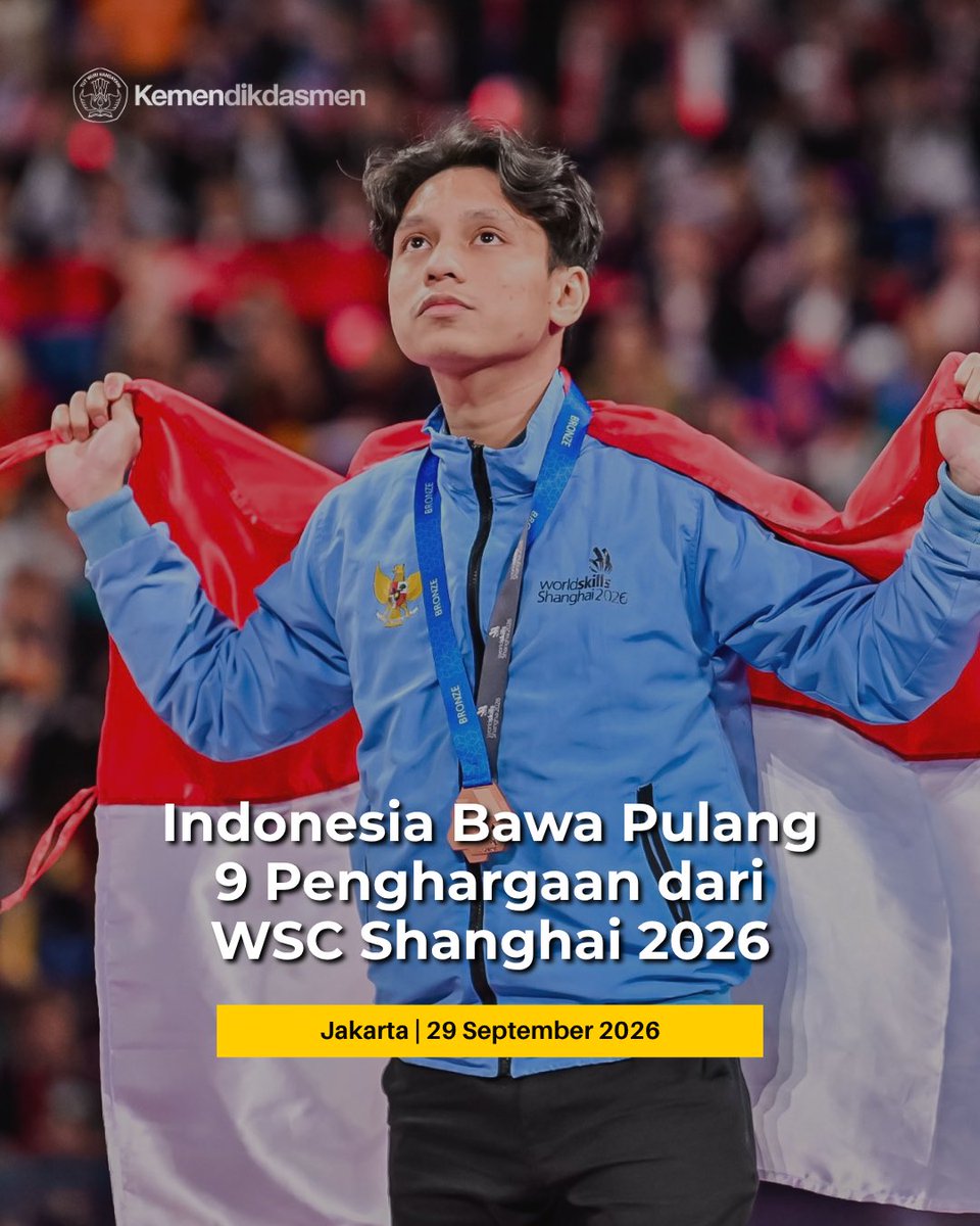 Kemdikdasmen's tweet photo. Indonesia Bawa Pulang 9 Penghargaan dari WSC Shanghai 2026

——

Indonesia Brings Home 9 Awards from WSC Shanghai 2026 https://t.co/UC4OESayy6