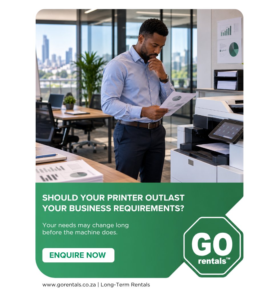 GoRentalsSA's tweet photo. Your print volumes, team size and office requirements can change long before your printer reaches the end of its life.
Your printing solution should have the flexibility to change with your business. 
Explore flexible business printer solutions: https://t.co/IWVfH0iLFl https://t.co/VYIAXsPr0n
