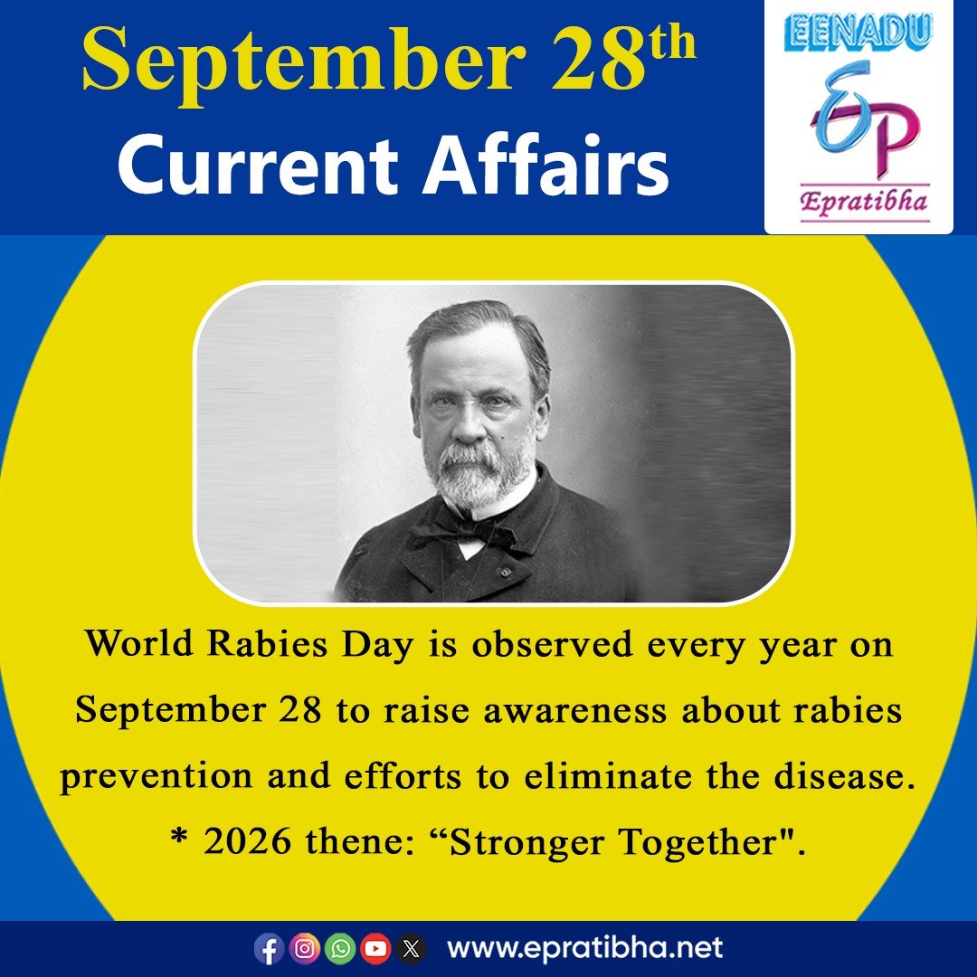 eenaduepratibha's tweet photo. September 28th Current Affairs
visit: https://t.co/E16nW9UMrG                                                         #eshasingh #amitshah #shramsamvad #lalitkalaakademiawards #kazind2026 #pmajay #worldrabiesday #centralgovernmentjobs #appsc #upsc #tspsc #eenadu #epratibha https://t.co/HA0kAXUgwF