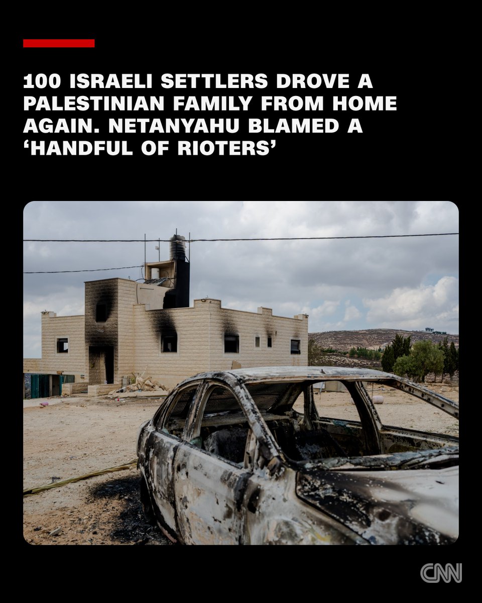 cnni's tweet photo. Two months after Israeli settlers forced them out of their house, a Palestinian family was able to return to their home – only to be attacked again by more than 100 settlers, with some storming the house and setting it on fire. https://t.co/UhTZhxuaq6 https://t.co/jjRRvFVZVG
