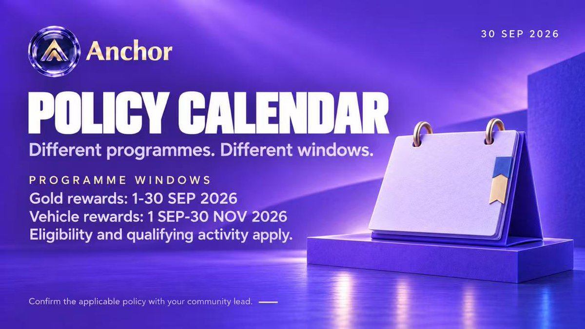 GoldchainWeb3's tweet photo. Anchor's programme windows differ:

Gold rewards: Sept 1-30.
Vehicle rewards: Sept 1-Nov 30.

Check eligibility and qualifying activity with your community lead. The same activity is not counted twice.

#Anchor #Community https://t.co/CfzXrOdhtC