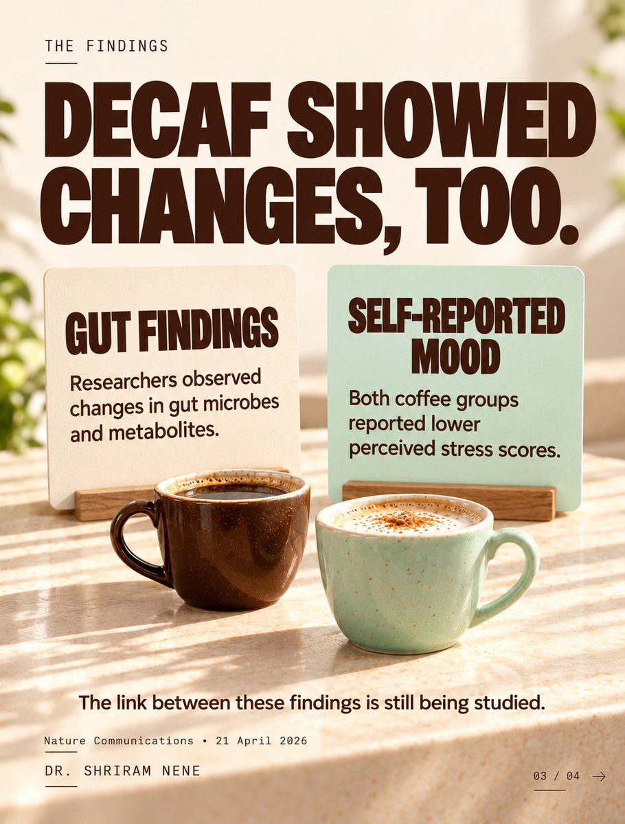 DoctorNene's tweet photo. Coffee contains much more than caffeine. ☕

A small study found gut-related changes and lower self-reported stress scores with decaf, too. Other coffee compounds may play a role, but this doesn’t establish coffee as a treatment.

#Coffee #GutHealth #Decaf https://t.co/ML9RIVHqEr