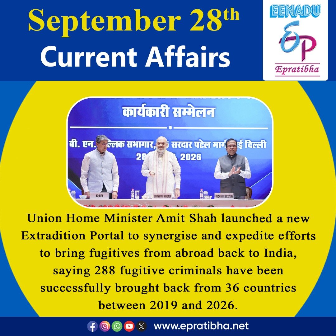 eenaduepratibha's tweet photo. September 28th Current Affairs
visit: https://t.co/E16nW9UMrG                                                         #eshasingh #amitshah #shramsamvad #lalitkalaakademiawards #kazind2026 #pmajay #worldrabiesday #centralgovernmentjobs #appsc #upsc #tspsc #eenadu #epratibha https://t.co/MoiTHRdC8N