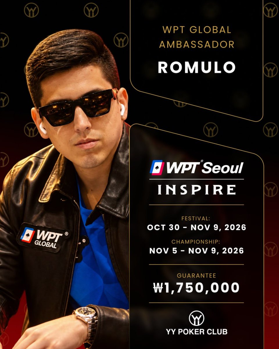 wptseoul's tweet photo. Meet one of our WPT guest players, Romulo.

Joining us in Seoul this October, Romulo is bringing his personality, competitive spirit, and love for the game to the WPT tables.

Get ready to see him in action and experience the energy of WPT Seoul.

Catch Romulo at WPT Seoul, October 30 – November 9 at INSPIRE.

We’ll see you in Seoul.