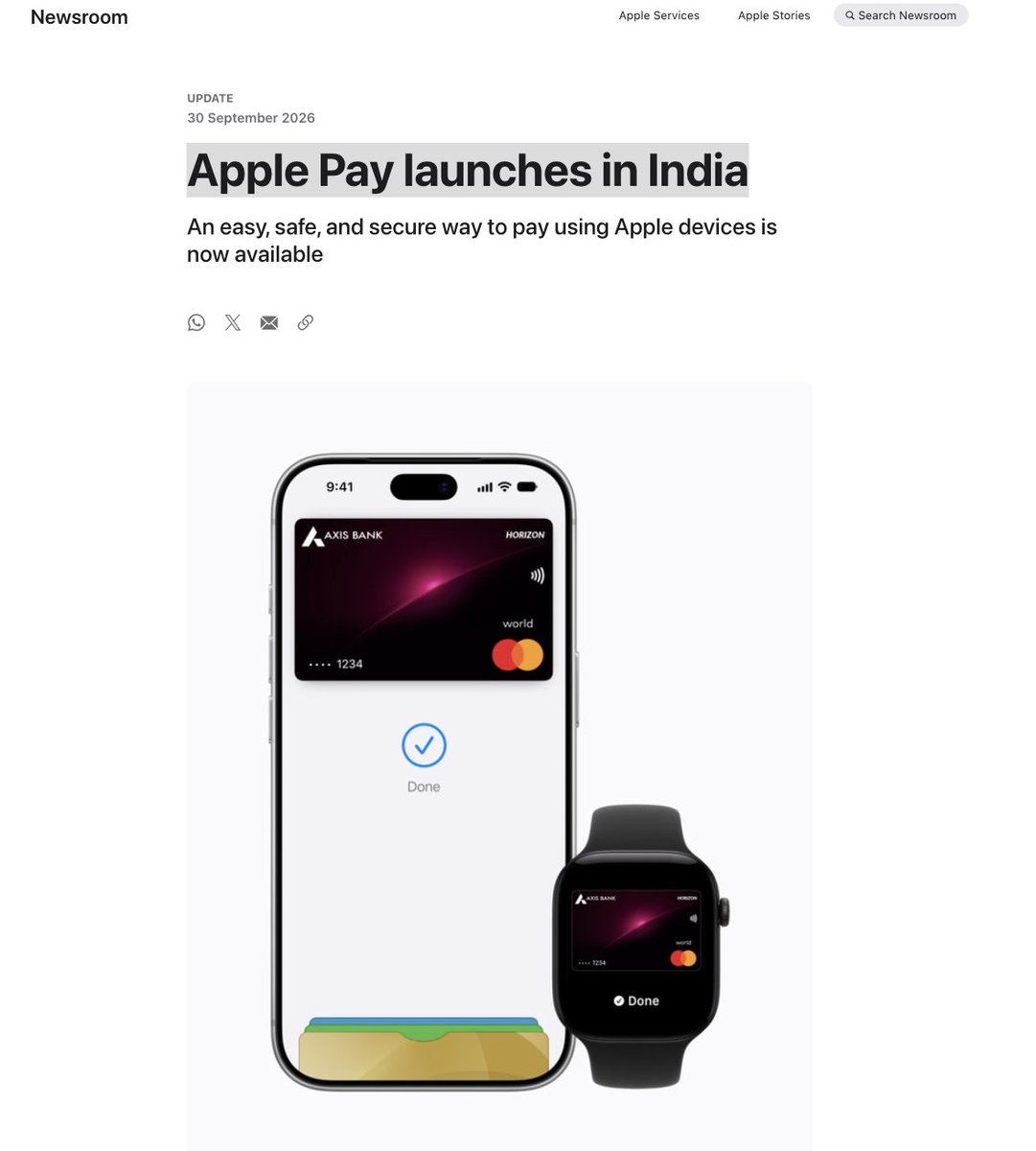 stufflistings's tweet photo. Apple Pay is finally live in India.

Axis Bank Visa and Mastercard cards first, with tap-to-pay on iPhone and Apple Watch. https://t.co/br0emfuAjJ