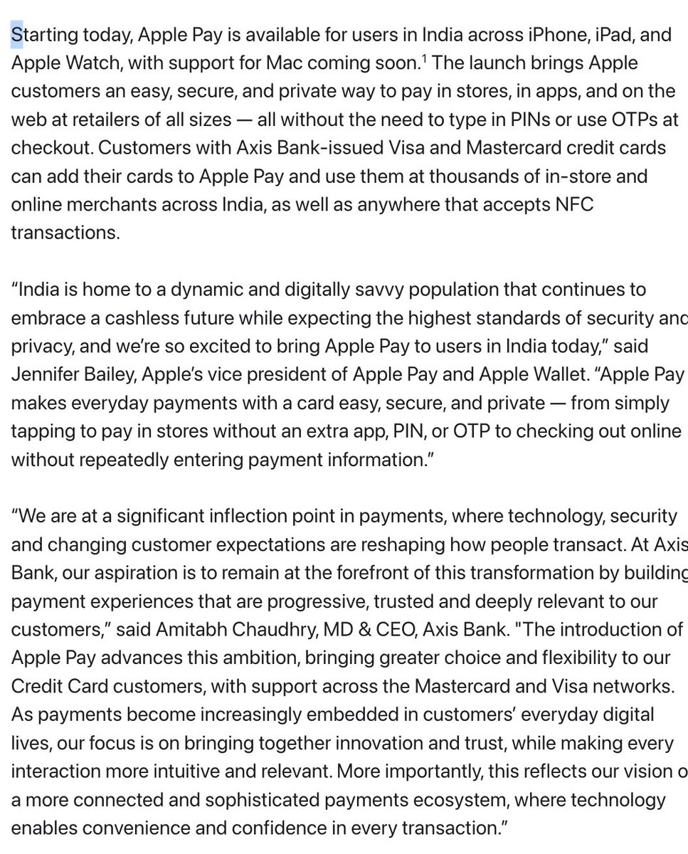 stufflistings's tweet photo. Apple Pay is finally live in India.

Axis Bank Visa and Mastercard cards first, with tap-to-pay on iPhone and Apple Watch. https://t.co/br0emfuAjJ
