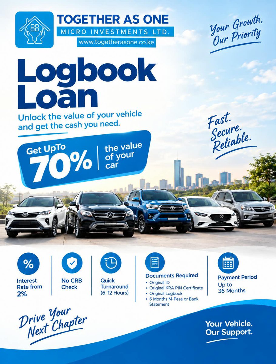 MustardCredit's tweet photo. TURN YOUR CAR INTO FINANCIAL OPPORTUNITY!
Need cash for your business, projects, or personal needs? With a Logbook Loan from Together As One Microfinance, you can access up to 70% of the value of your car.
✅ Interest rate from 2%
✅ No CRB check
✅ Fast turnaround — 6–12 hours https://t.co/1OPZN3DKgw
