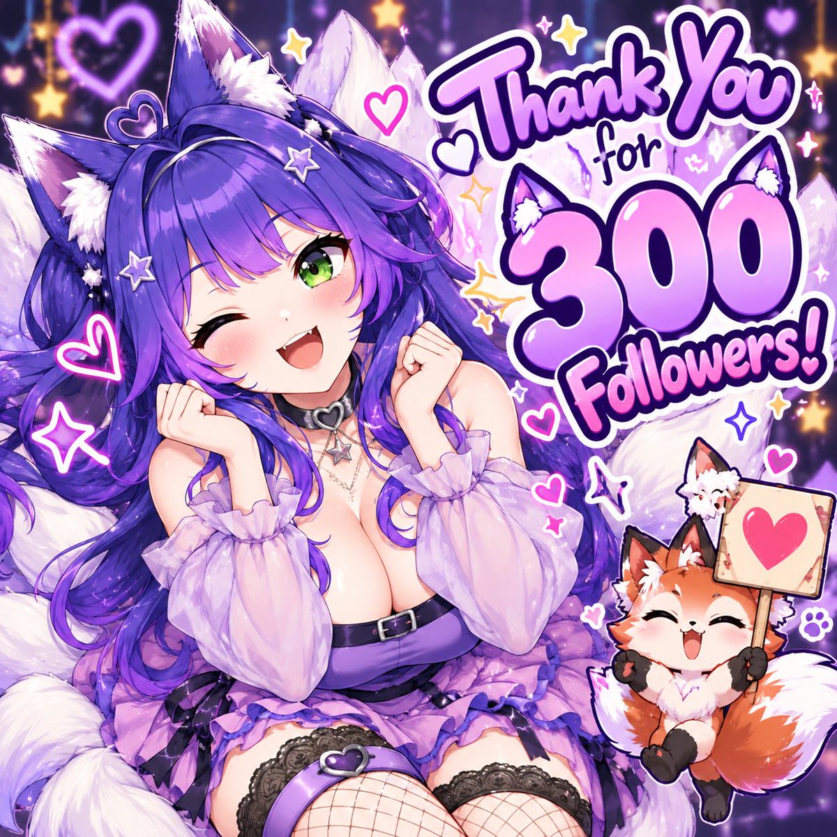 NamiReacts's tweet photo. I CANT BELIVE I HIT 300!! 🥹💜✨

Thank you all so much for 300 followers here on X! I appreciate every like, reply, share, and all the chaos we get into together. 🦊💜 Thank you so much for all the lov and support! ❤️ https://t.co/SreMo8qfqM