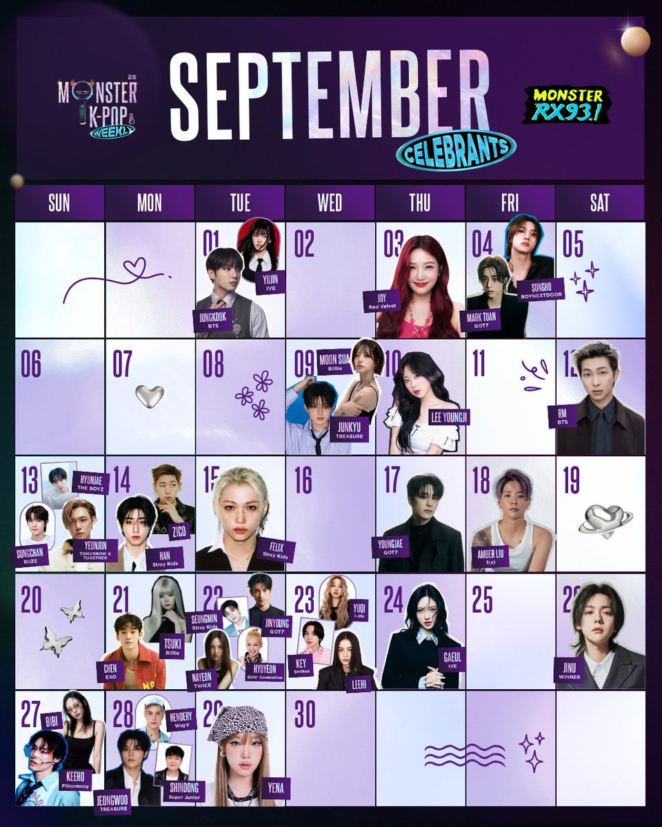 RX931's tweet photo. Cheers to all our September Hallyu biases! ๐ฅ Happy Birthday to the Virgo and Libra #MonsterKPopWeekly constants who continue to make our days greater than ever ๐ฅณ๐ #RX931 #IAmAMonster https://t.co/UvzWouHT9j