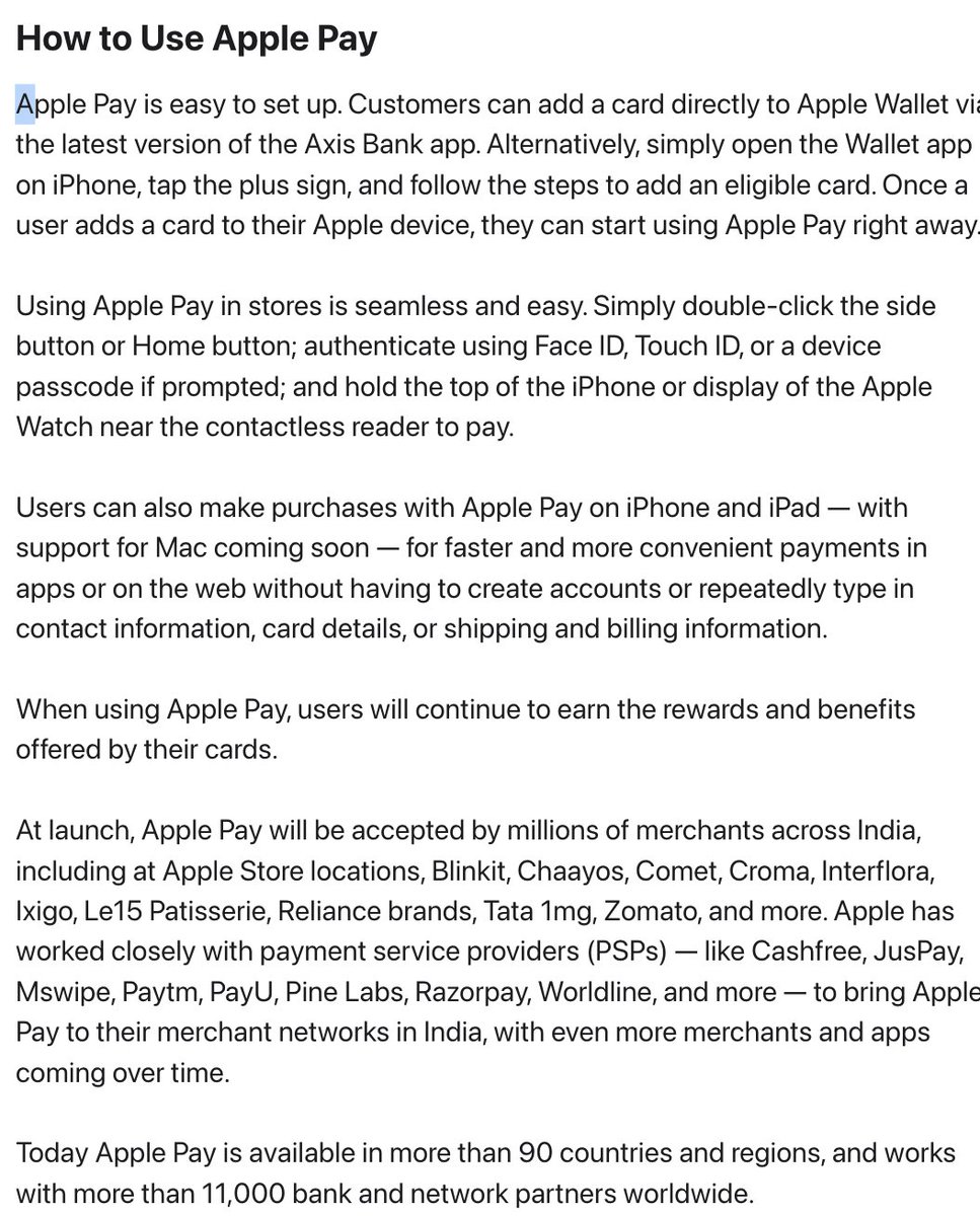 stufflistings's tweet photo. Apple Pay is finally live in India.

Axis Bank Visa and Mastercard cards first, with tap-to-pay on iPhone and Apple Watch. https://t.co/br0emfuAjJ