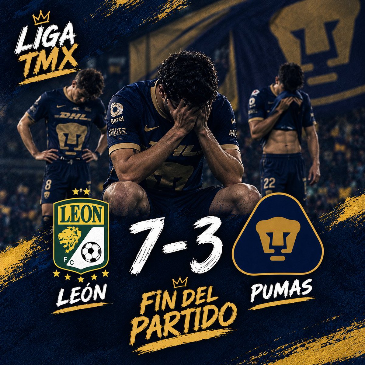 Brandon41764911's tweet photo. 🏟️ FINAL EN EL NOU CAMP

No fue nuestra noche en León. 🥀

Los Pumas cayeron 7-3 ante León en una noche complicada de principio a fin. Un resultado duro en territorio esmeralda, donde el equipo nunca logró encontrar la respuesta.

@fifo_federacion 
Rival:@OscarDan_179 https://t.co/hqgLNxCprx