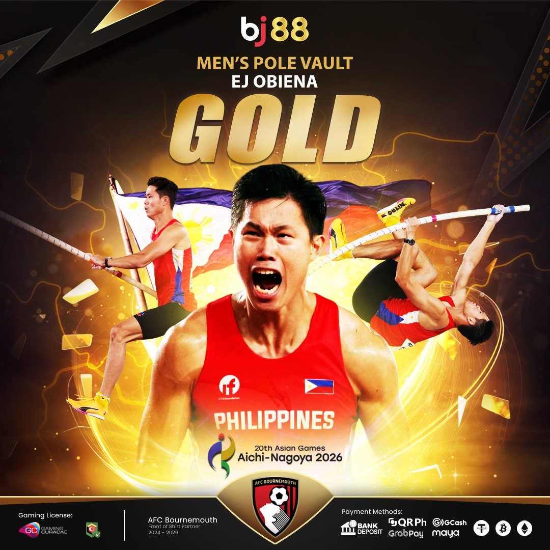 BJ88PHP's tweet photo. GOLD ON HIS NECK 🥇 

WINNING GOLDS, BREAKING RECORDS🇵🇭     

EJ Obiena enjoys a golden moment as the two-time Olympian proudly poses with his medal after ruling the men’s pole vault final at the 20th Asian Games. ⭐️🔥 https://t.co/LDCzUcxoEB