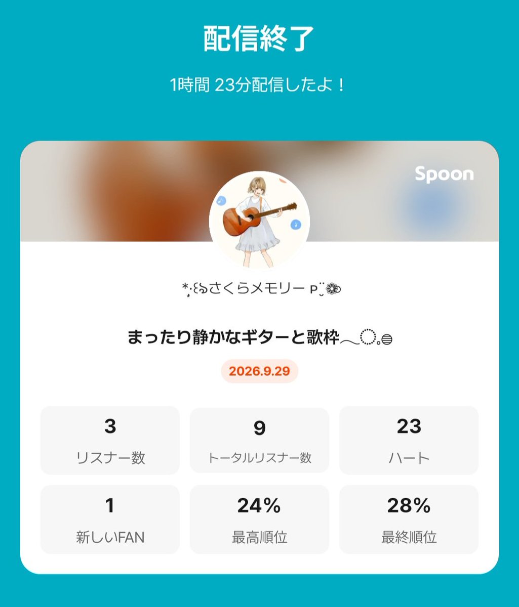 sakura04memory's tweet photo. 昨日の夜、久しぶりに弾き語りできた🥹
ギターは更に下手になってたけど、とっても楽しかったよ！
みんな優しくて本当にありがとう🌸
お月見、かわいい🥄もありがとう✨ https://t.co/sAlc6kRDlS