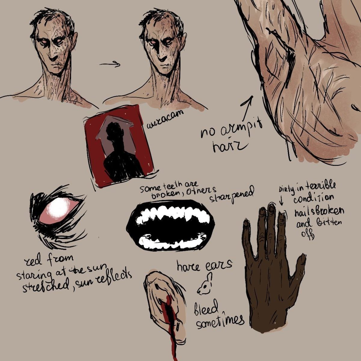 etrnlsolitude's tweet photo. visitag redesign july vs september(today)
the first pic is him before humantruder found him, after protags turning
he's more animalistic, feral and underfed (bc he's a loser who can't really hunt well booo tomato tomato) before they met 
#noimnotahuman #palegun https://t.co/TsqhFxGHUC