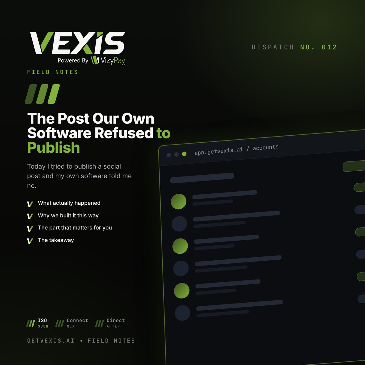 GetVexis's tweet photo. The Post Our Own Software Refused to Publish. Today I tried to publish a social post and my own software told me no.

Read it: https://t.co/VqHw1YbEVo

#TeamVex #Software #Post #Publish #Refused https://t.co/A8zu0Ucv9e