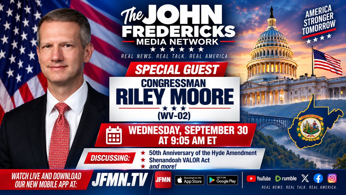 jfradioshow's tweet photo. #JFRS #WEDNESDAY #GodzillaOfTruth
Watch Live + Download Our New Mobile APP at https://t.co/PKkmw24m7E
6:00 AM - 10:00 AM ET @jfradioshow LINE-UP
7:05 AM ET @Elaine_Parker #GOP
8:05 AM ET @jimpfaff
8:35 AM ET @NABTweets #CurtisLeGeyt
9:05 AM ET @RileyMooreWV
9:35 AM ET #RobRene @ExodusStrong
Taking Your Calls!!! 888-480-JOHN (5646)
Watch Live + Download Our New Mobile APP at https://t.co/PKkmw24m7E