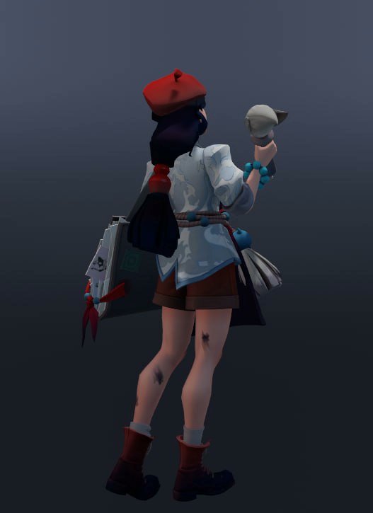 BixelsWixels's tweet photo. Every design is so phenomenal, but I do think Violet's is the weakest of the bunch. Her model still feels unfinished and the costume and hair could feel more unified (beret + tang suit + shorts is a weird combo). https://t.co/t3mPq4CYMT