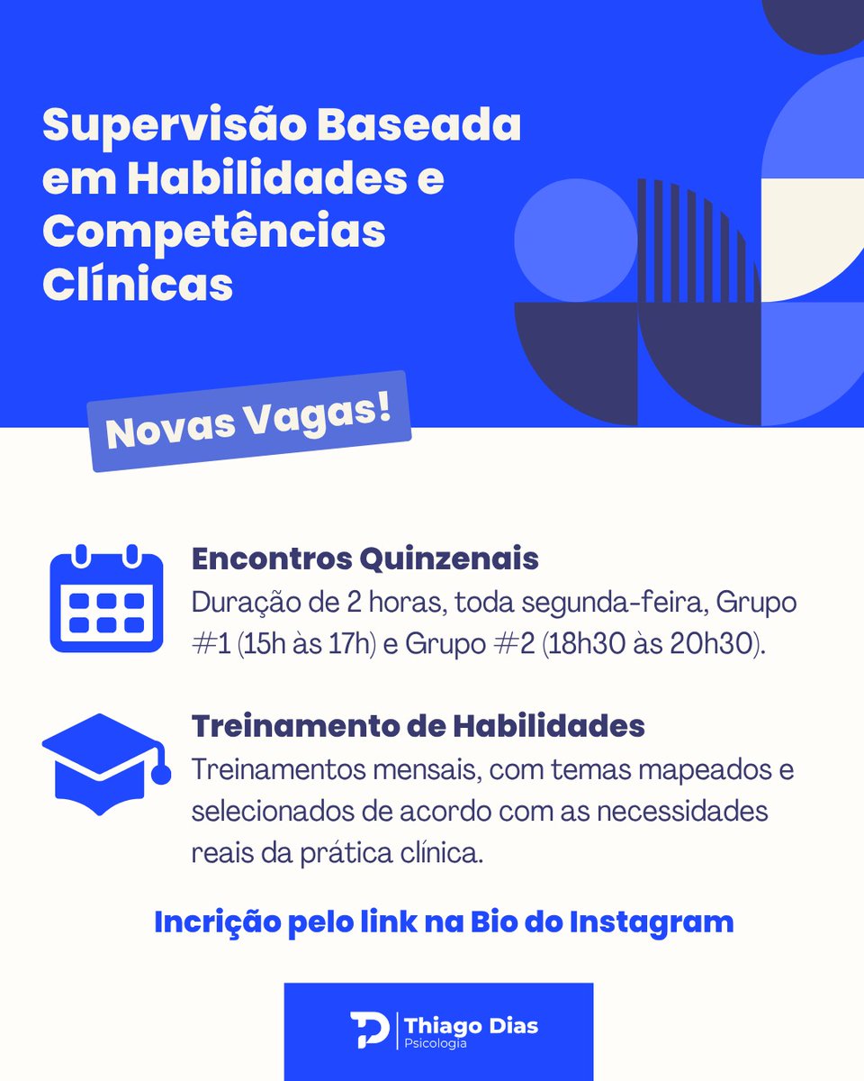psi_thiagodias's tweet photo. Olá #psitwitter, estou com novas vagas no meu grupo de supervisão clínica (tanto para participantes quanto para ouvintes).
A proposta, para além da discussão de casos, é também focar em treinar habilidades e competências clínicas.
Me chama no DM se te interessar: https://t.co/73j6ZkMHEi