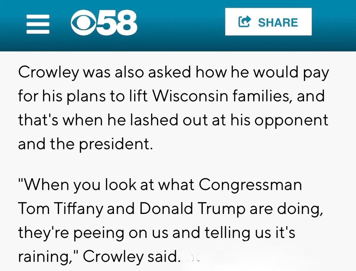 TomTiffanyWI's tweet photo. Reporter to @DavidCCrowley: How will you pay for all your new government spending?

Crowley goes on an unhinged rant instead of answering.

Translation: He’ll raise your taxes and take more of your money, just as he has every year in Milwaukee County. https://t.co/W0TeIsHxB8