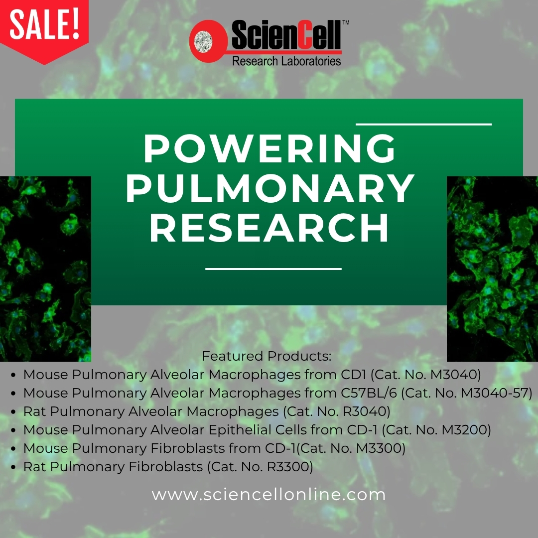 sciencell's tweet photo. How can primary pulmonary cells support more relevant lung research?

ScienCell’s mouse and rat pulmonary alveolar macrophages, alveolar epithelial cells, and pulmonary fibroblasts provide specialized models for studying inflammation, alveolar function, tissue remodeling. https://t.co/6HgUkJYofY