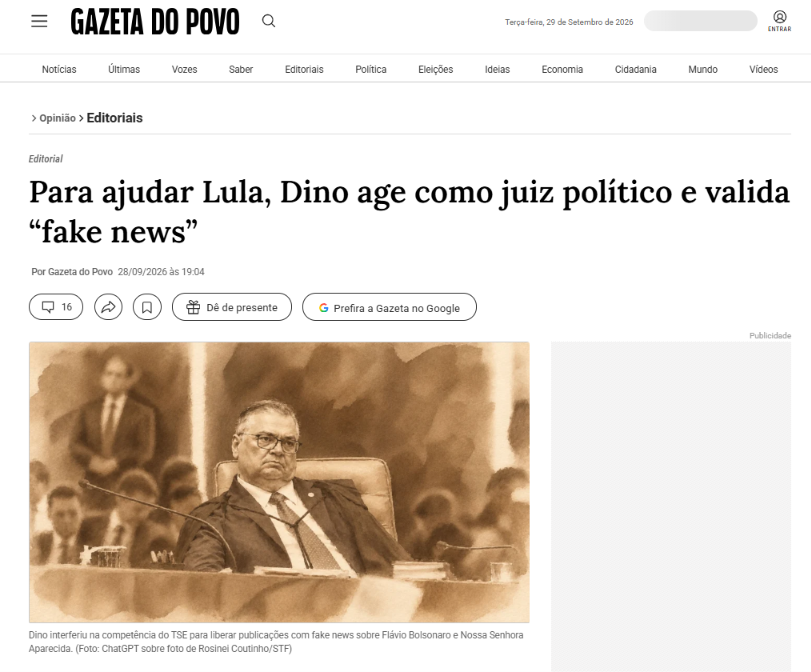 david_agape_'s tweet photo. Editoriais de 4 dos maiores jornais do Brasil acusam Flávio Dino de fazer uso político da Justiça. Três escancaram a intenção: eleger Lula.  

Estadão: Dino atua para reeleger Lula
https://t.co/p8lMIb8pfq

O Globo: Dino faz uso político da Justiça
https://t.co/0sFwCdX1Pv

Gazeta do Povo: Para ajudar Lula, Dino age como juiz político e valida “fake news”
https://t.co/0D1PsAOf0q

Folha de S. Paulo: Flávio Dino abusa da toga para reeleger Lula
https://t.co/c1hVT8d3uY