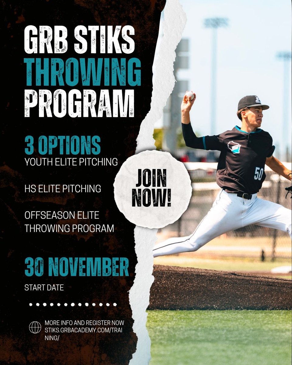 GRBSTiKS's tweet photo. 🔥 RAMP UP YOUR ARM THIS OFFSEASON! 🔥

Get ready to throw with purpose and build arm strength, velocity, and durability. 💪⚾️

The GRB STiKS Throwing Program offers flexible options to fit your schedule:
📅 Monday & Wednesday
📅 Tuesday & Thursday

Whether you're preparing for the upcoming season or looking to take your throwing to the next level, now is the time to put in the work!

🚨 3 Program Options Available — Join Now!
🔗 Register at https://t.co/7DzmuIe4MG

#GRBSTIKS